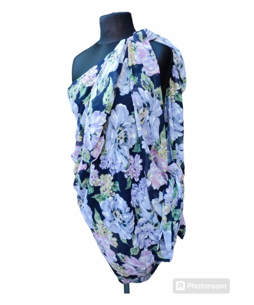 Duża sukienka plażowa - eleganckie PAREO XXL szyfon liliowe kwiaty